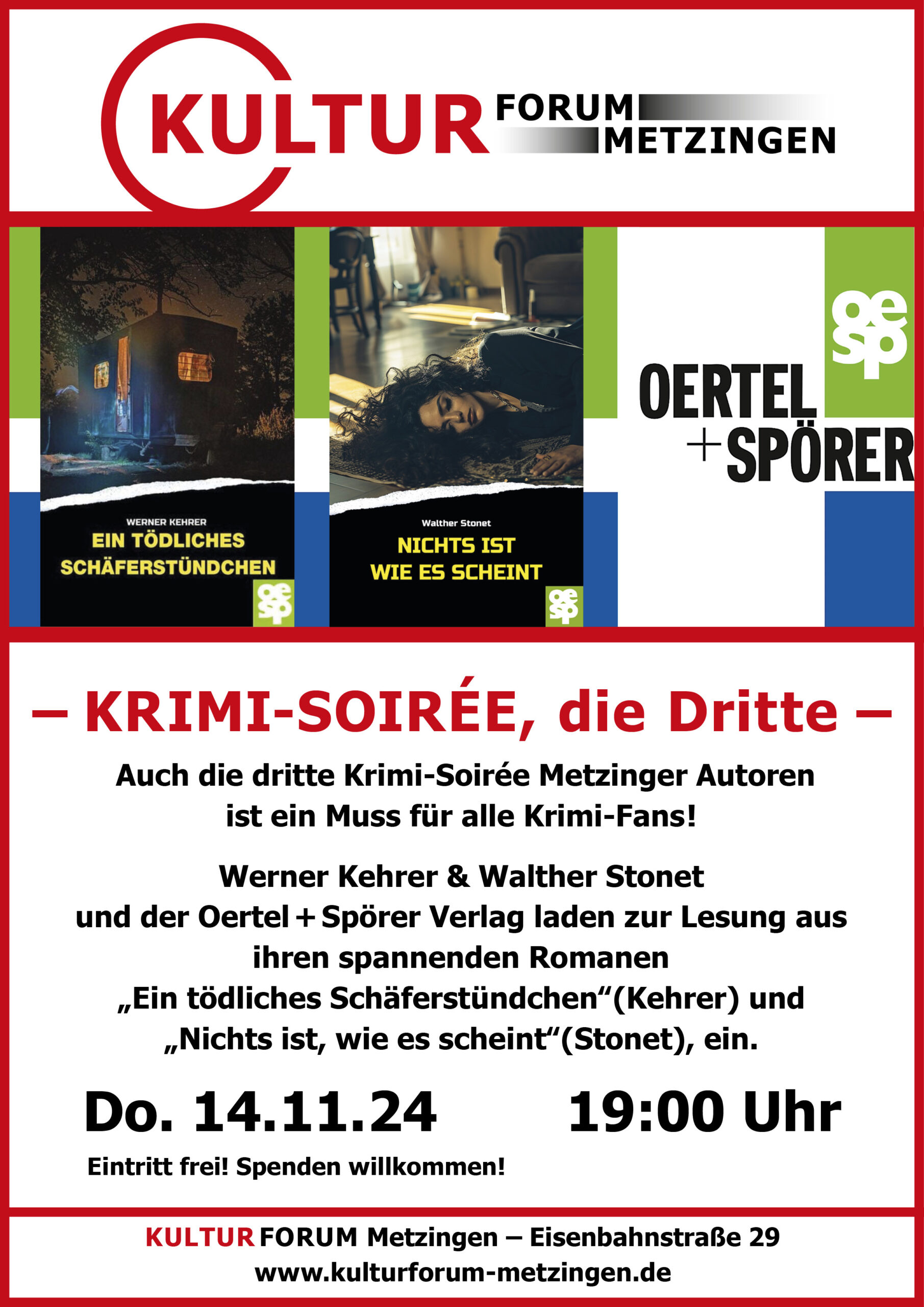 Am 14.11.2024 ab 19 Uhr im KuFo Metzingen heißt es wieder „Achtung Spannung pur!“